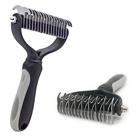 PETACARE® Pet Double Sided Brush. Friendly Undercoat Rake and Furever Brush for Dogs Professional Pet Grooming Tool Perfect for Dog and Cat Shedding Comb Brush Pet Undercoat Rake for Dogs (Gray)