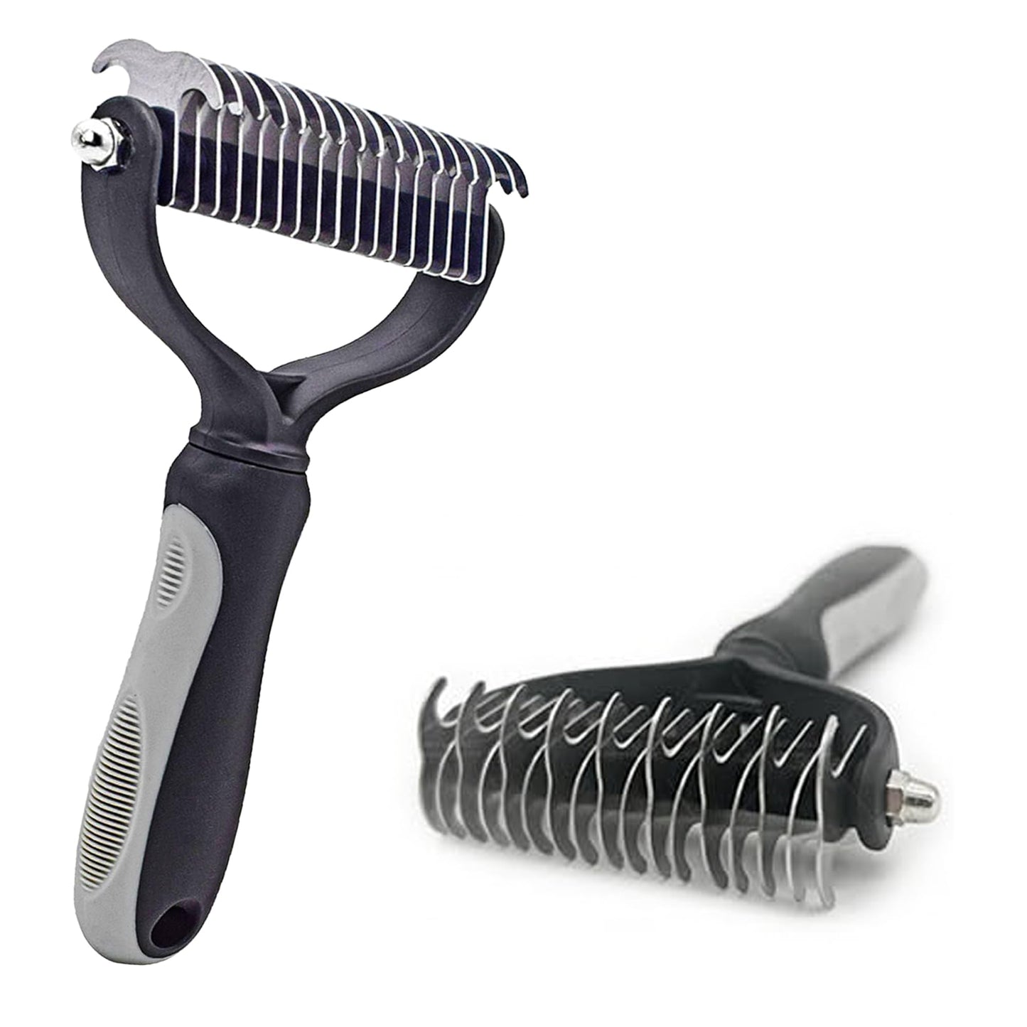 PETACARE® Pet Double Sided Brush. Friendly Undercoat Rake and Furever Brush for Dogs Professional Pet Grooming Tool Perfect for Dog and Cat Shedding Comb Brush Pet Undercoat Rake for Dogs (Gray)